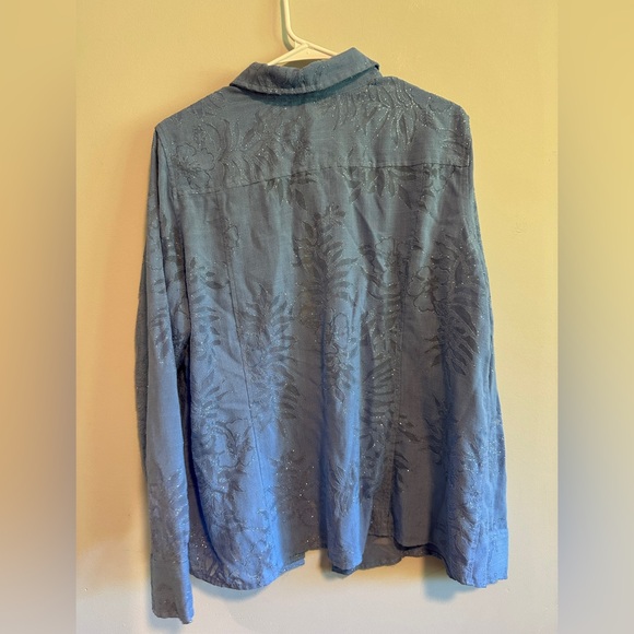 Sag Harbor Blue Floral Glitter Plus Size Women’s 18 Button Up Shirt - Picture 2 of 6